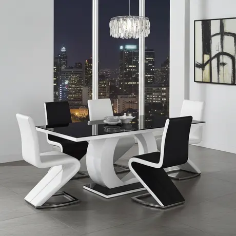 Buy Edenhall High Gloss Dining Table – White Base & Black Glass Top | Contemporary 6-Seater, 2 from Furnituretta