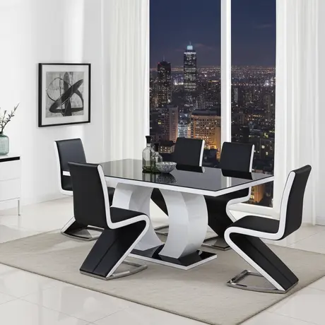 Buy Edenhall High Gloss Dining Table – White Base & Black Glass Top | Contemporary 6-Seater from Furnituretta