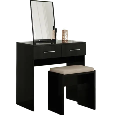 Buy Topline Dressing Table – Black Finish | Mirror & Stool Included for Modern Bedrooms, Colour: Black, 4 from Furnituretta