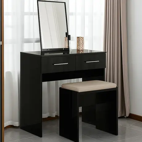 Buy Topline Dressing Table – Black Finish | Mirror & Stool Included for Modern Bedrooms, Colour: Black, 6 from Furnituretta