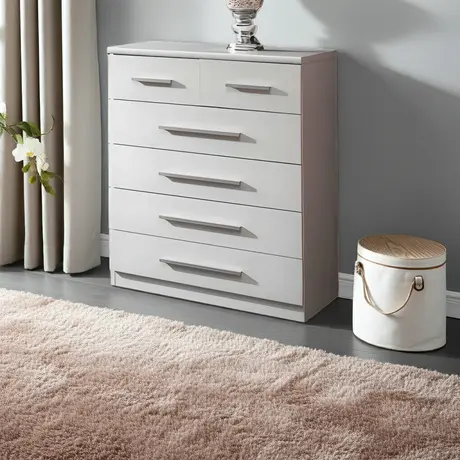 Buy Topline Chest 4+2 – White Finish | Modern 6-Drawer Bedroom Storage, Colour: White, Item Width: 70, 3 from Furnituretta
