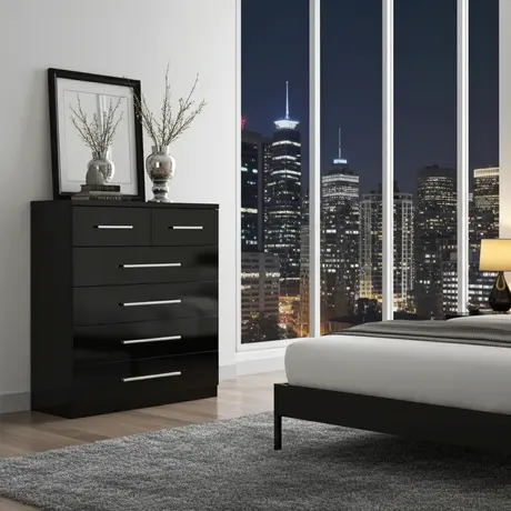 Buy Topline Chest 4+2 – Black Finish | Sleek 6-Drawer Bedroom Storage Unit, Colour: Black, Item Width: 70 from Furnituretta