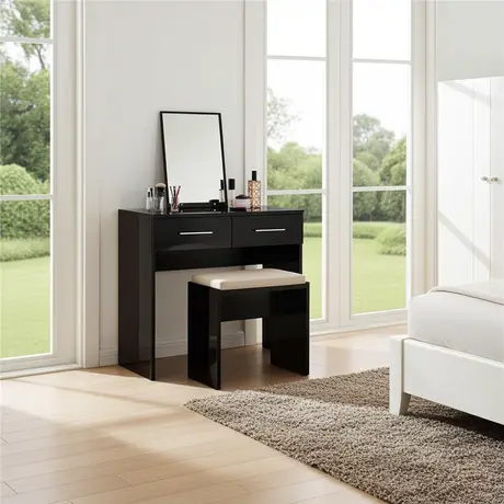 Buy Topline Dressing Table – Black Finish | Mirror & Stool Included for Modern Bedrooms, Colour: Black, 5 from Furnituretta