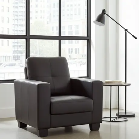 Buy Lena 1 Seater Sofa – Black Bonded Leather & PVC | Sleek Compact Living Room Chair, Colour: Black, Item Width: 90, 4 from Furnituretta