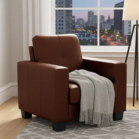 Buy Lena 1 Seater Sofa – Brown Bonded Leather & PVC | Sleek Compact Living Room Chair, Colour: Brown, Item Width: 90 from Furnituretta