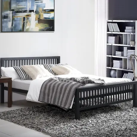 Buy Meridian Metal Bed Frame: Sleek & Durable, Colour: Charcoal Black, Size: 4ft 6/Double, Item Width: 139 from Furnituretta