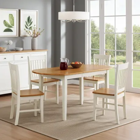 Buy Stacey White Extending Dining Set – 4 Chairs & Solid Rubberwood Table | Natural & White Finish, 3 from Furnituretta
