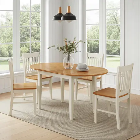 Buy Stacey White Extending Dining Set – 4 Chairs & Solid Rubberwood Table | Natural & White Finish, 2 from Furnituretta