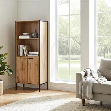 Buy Michigan Bookcase – 2 Doors | Oak Effect & Black Metal Frame for Stylish Storage, 3 from Furnituretta