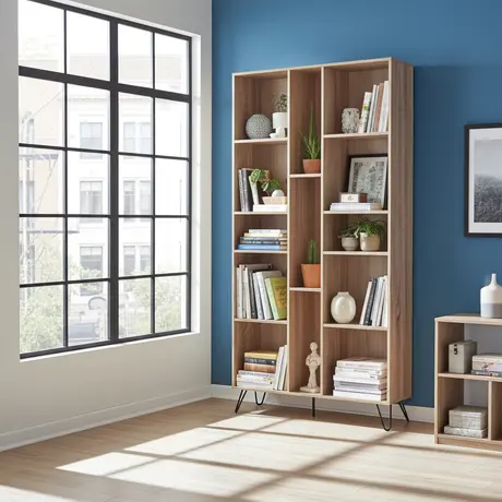 Buy Sonoma Large Bookcase – Oak Effect & Black Metal Legs | Stylish Open Storage, 4 from Furnituretta