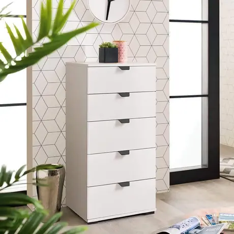 Buy Modern Chest for Small Spaces: Kinross 5 Drawer, Colour: White from Furnituretta