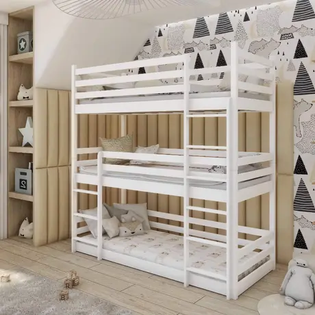 Buy Wooden Triple Bunk Bed Ted – White Matt | Solid Pine Frame with Foam/Bonnell Mattresses, Colour: White Matt, Mattresses: Foam/Bonnell Mattresses, 2 from Furnituretta