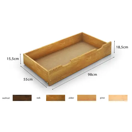 Buy Handcrafted Underbed Storage Drawer Alder– Smooth Sliding with Hand Grooves 98cm, Colour: Alder, Item Width: 98 - 1/2 size, 5 from Furnituretta
