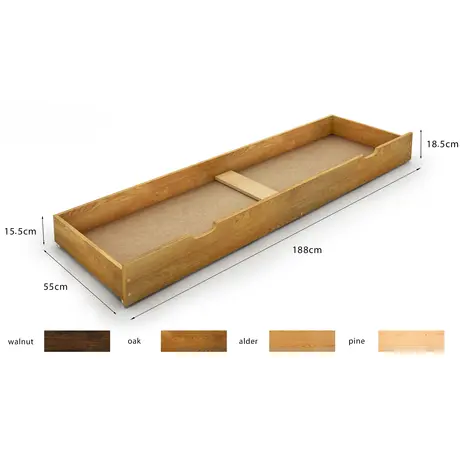 Buy Handcrafted Underbed Storage Drawer Oak – Smooth Sliding with Hand Grooves 188cm, Colour: Oak, Item Width: 188 - full size, 5 from Furnituretta