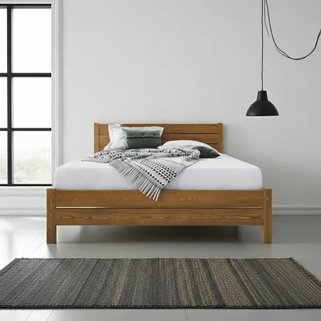 Buy Alva (F3) Handmade Wooden Bed Frame Oak – High Headboard & Rustic Style Small Double, Colour: Oak, Bed Size: Small Double (4ft), 6 from Furnituretta