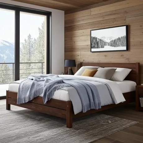 Buy Alva (F3) Handmade Wooden Bed Frame Walnut – High Headboard & Rustic Style Single, Colour: Walnut, Bed Size: Single (3ft), 8 from Furnituretta