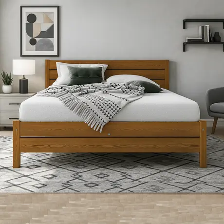 Buy Alva (F3) Handmade Wooden Bed Frame Oak – High Headboard & Rustic Style Double, Colour: Oak, Bed Size: Double (4ft6) from Furnituretta
