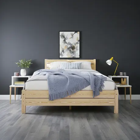 Buy Alva (F3) Handmade Wooden Bed Frame Pine – High Headboard & Rustic Style Double, Colour: Pine, Bed Size: Double (4ft6), 7 from Furnituretta