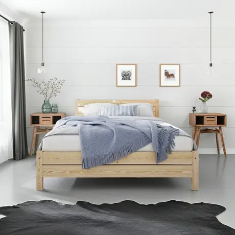 Buy Alva (F3) Handmade Wooden Bed Frame Pine – High Headboard & Rustic Style Single, Colour: Pine, Bed Size: Single (3ft) from Furnituretta