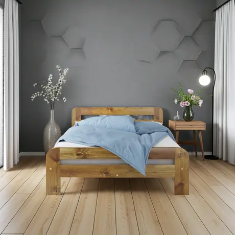 Buy Nordic Sky (F2) Handmade Wooden Bed Frame Oak Finish – Single in Solid Pine, Colour: Oak, Bed Size: Single (3ft) from Furnituretta