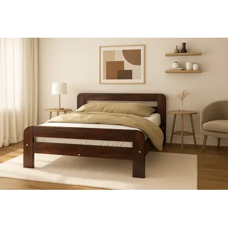 Buy Nordic Sky (F2) Handmade Wooden Bed Frame Walnut Finish – King in Solid Pine, Colour: Walnut, Bed Size: King (5ft), 10 from Furnituretta