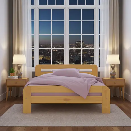 Buy Nordic Sky (F2) Handmade Wooden Bed Frame Alder Finish – Double in Solid Pine, Colour: Alder, Bed Size: Double (4ft6) from Furnituretta