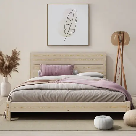 Buy Shibui (F15) Handmade Wooden Bed Frame Pine Finish– Minimalist Japanese Elegance Single, Colour: Pine, Bed Size: Single (3ft) from Furnituretta