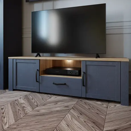 Buy Bohol TV Unit – Riviera Oak & Navy | LED-Lit Modern TV Stand with Storage, 6 from Furnituretta