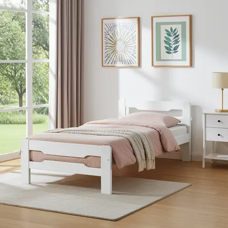 Buy Amelia Solid Wood Single Bed – White | Durable Rubberwood Frame for Kids & Teens, Colour: White, Size: Single, 3 from Furnituretta