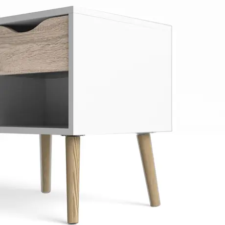 Buy Oslo Bedside 1 Drawer in White and Oak: Retro Modern, 12 from Furnituretta