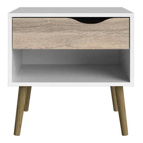 Buy Oslo Bedside 1 Drawer in White and Oak: Retro Modern, 2 from Furnituretta