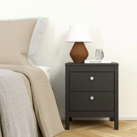 Buy Madrid Bedside Table 2 Drawers in Matt Black, 8 from Furnituretta