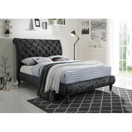 Buy Venice Crushed Velvet Bed: Luxurious & Stylish, Colour: Black, Size: 4ft 6/Double, Item Width: 155, 4 from Furnituretta