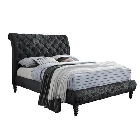 Buy Venice Crushed Velvet Bed: Luxurious & Stylish, Colour: Black, Size: 4ft 6/Double, Item Width: 155 from Furnituretta