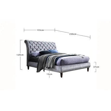 Buy Venice Crushed Velvet Bed: Luxurious & Stylish, Colour: Grey, Size: 4ft 6/Double, Item Width: 155, 3 from Furnituretta