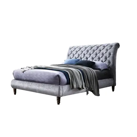 Buy Venice Crushed Velvet Bed: Luxurious & Stylish, Colour: Grey, Size: 5ft/King , Item Width: 170 from Furnituretta