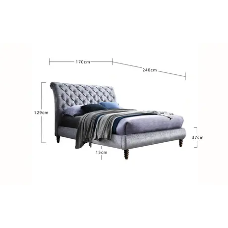 Buy Venice Crushed Velvet Bed: Luxurious & Stylish, Colour: Black, Size: 5ft/King , Item Width: 170, 3 from Furnituretta