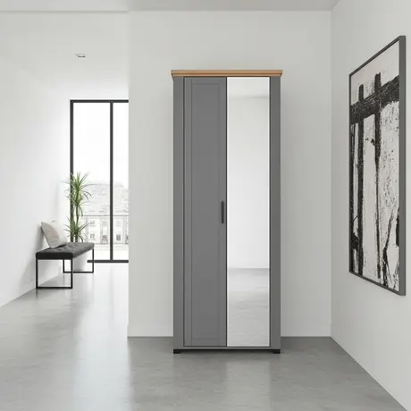 Buy Harwich Mirrored Wardrobe – Graphite Grey & Artisan Oak from Furnituretta