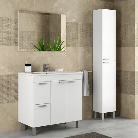Buy Lydd Tall Narrow Bathroom Cupboard - White Gloss Storage (H182cm), 2 from Furnituretta