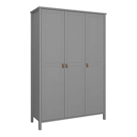 Buy Tromso 3 Doors Wardrobe Folkestone Grey with Leather Handles from Furnituretta