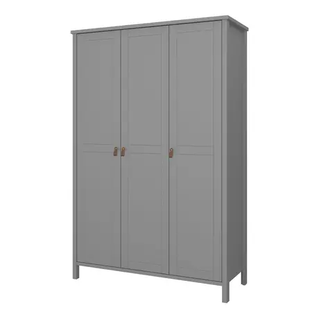 Buy Tromso 3 Doors Wardrobe Folkestone Grey with Leather Handles, 3 from Furnituretta