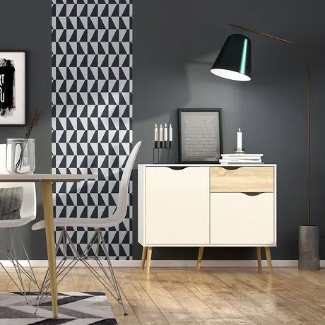 Buy Oslo Sideboard Small 1 Drawer 2 Doors in White and Oak, 6 from Furnituretta