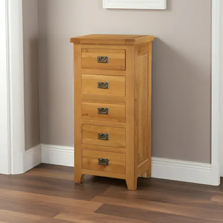 Buy Acorn Solid Oak Chest – 5 Drawer Narrow | Premium Bedroom & Hallway Storage, 3 from Furnituretta