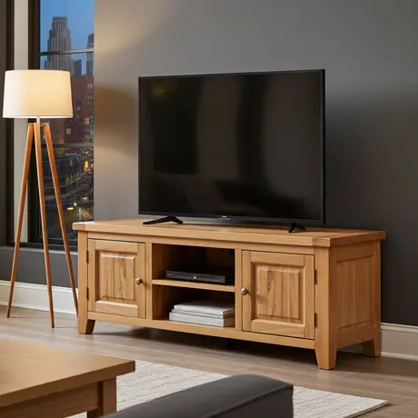 Buy Acorn Solid Oak TV Unit – Straight | Premium Oak Media Cabinet from Furnituretta