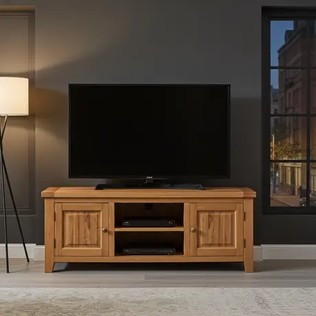 Buy Acorn Solid Oak TV Unit – Straight | Premium Oak Media Cabinet, 3 from Furnituretta