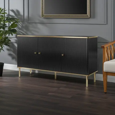 Buy Kelso Large 3 Door Elegant Sideboard – Black & Gold | Modern Living Room Storage, Colour: Black from Furnituretta