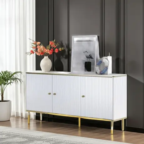 Buy Kelso Large 3 Door Elegant Sideboard – White & Gold | Modern Living Room Storage, Colour: White, 5 from Furnituretta