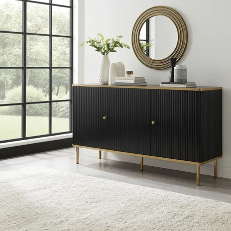 Buy Kelso Large 3 Door Elegant Sideboard – Black & Gold | Modern Living Room Storage, Colour: Black, 6 from Furnituretta