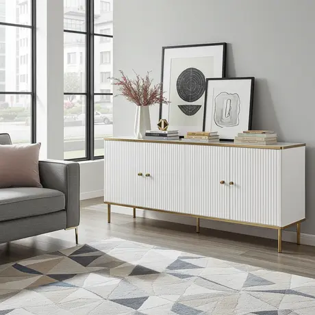 Buy Kelso Sideboard – Elegant 4-Door Storage in White & Gold, Colour: White from Furnituretta