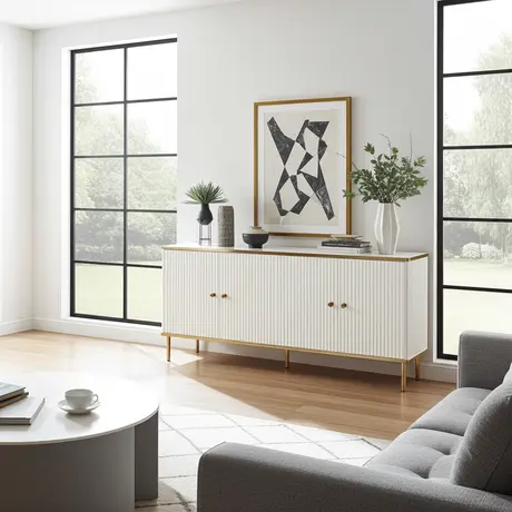 Buy Kelso Sideboard – Elegant 4-Door Storage in White & Gold, Colour: White, 6 from Furnituretta